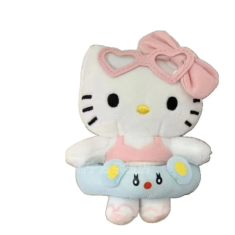 Sanrio Hello Kitty Cartoon Plush Series Doll Filling Keychain Hawaii Swim Ring Series Dark Skin Toy Pendant Christmas Gifts