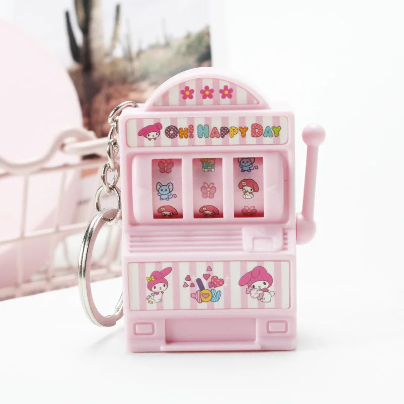 Mini Kawaii Hello Kitty Kuromi My Melody Cinnamon Slot Machine keychain Turnable Very Interesting Stress Relief Child Gift Toys