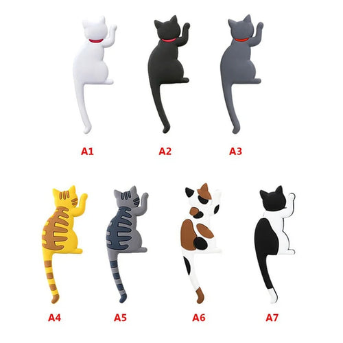 Creative Towel Rack Cartoon Cat Kitchen Refrigerator Magnet Key Holder Bendable Cat Tail Hook Kitchen Office Decoration Hook