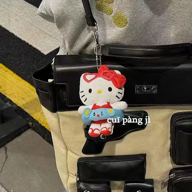 Sanrio Hello Kitty Cartoon Plush Series Doll Filling Keychain Hawaii Swim Ring Series Dark Skin Toy Pendant Christmas Gifts